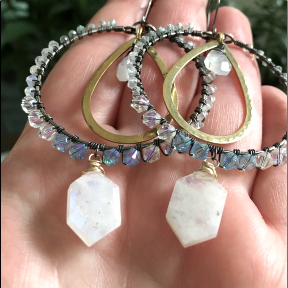 Rustic moonstone hoops